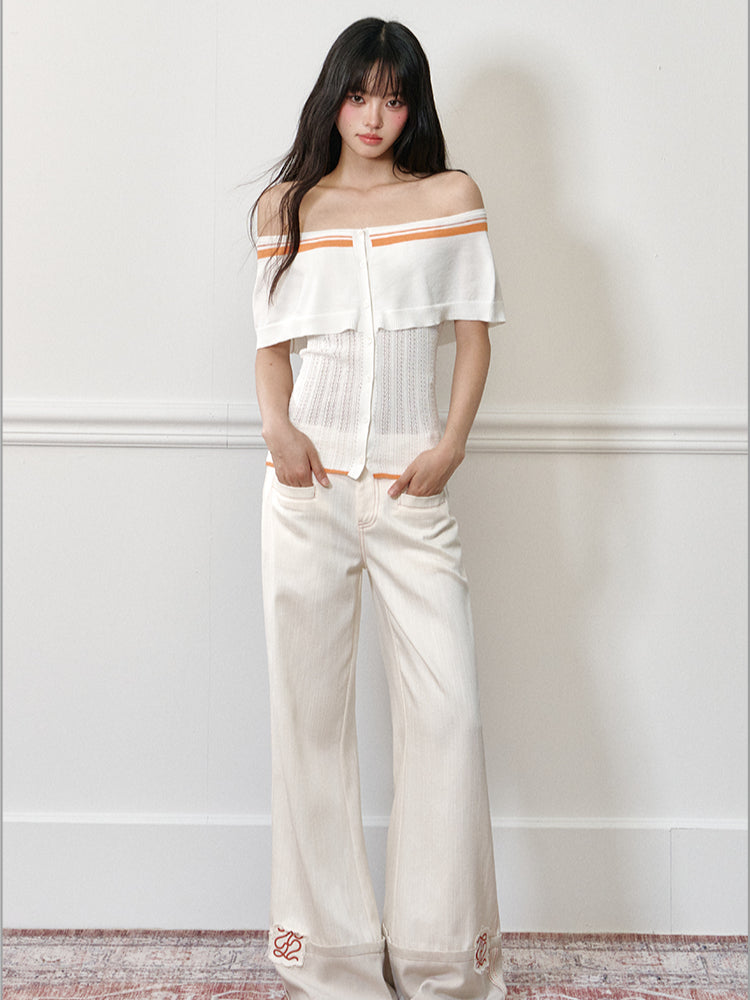Color-block Off-shoulder Poncho-style Knit T-shirt - CHINASQUAD