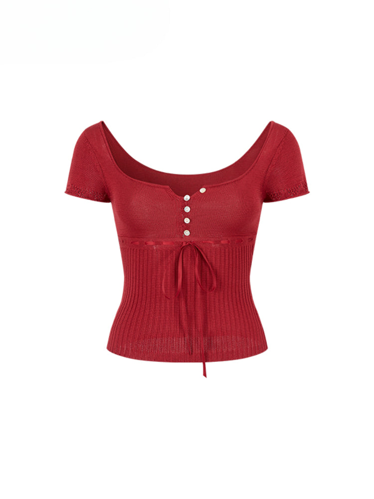 Bowknot Lyocell Knit T-shirt - CHINASQUAD