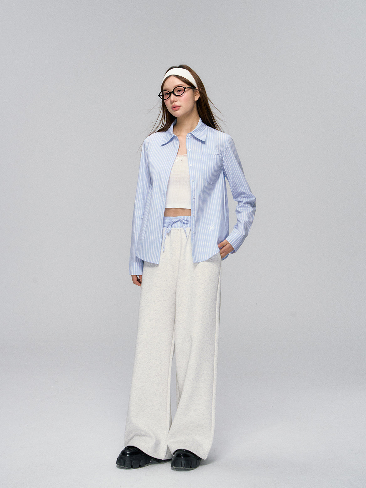 Striped Contrast Waist Wide-Leg Pants - CHINASQUAD