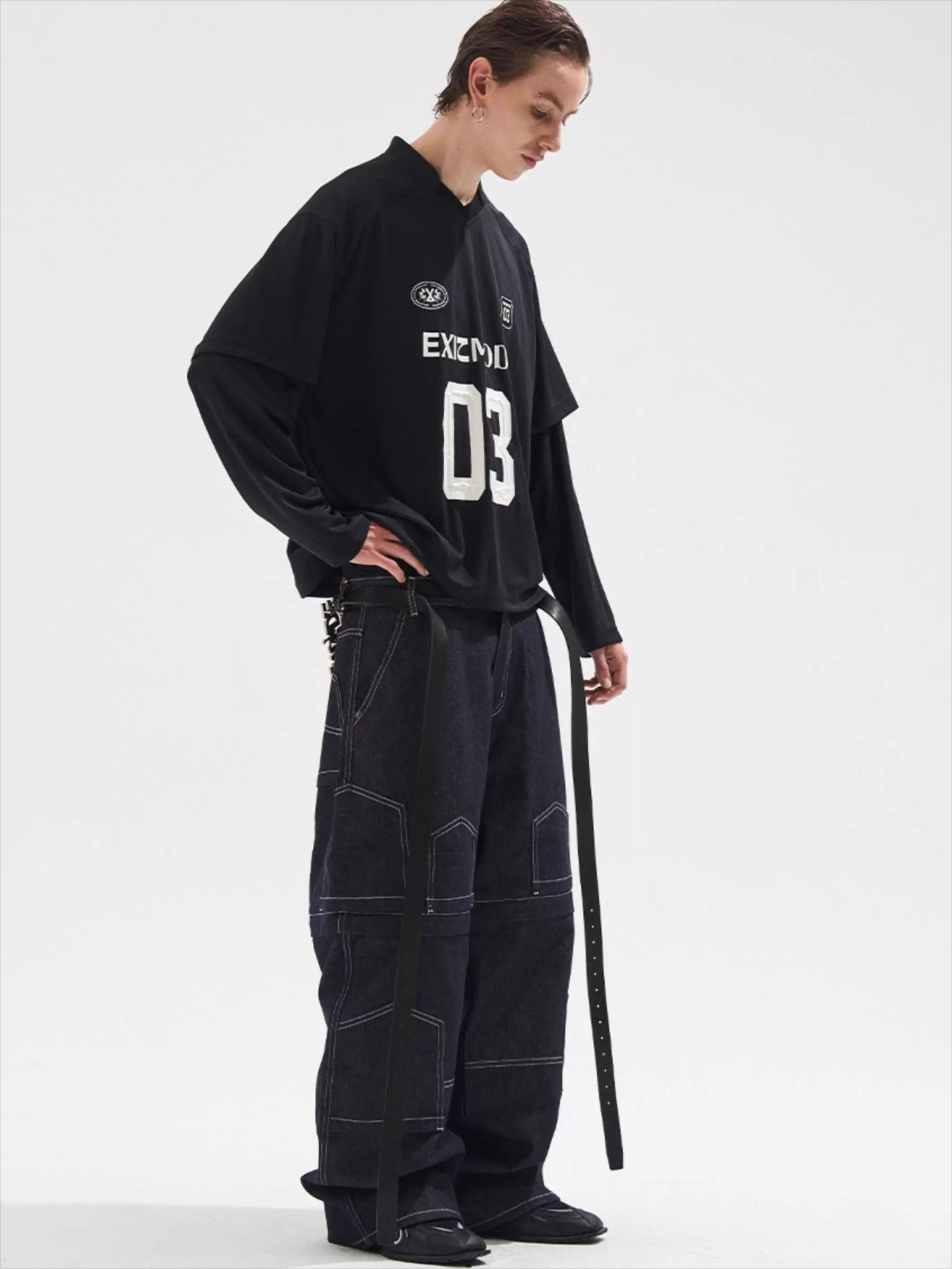 Vintage Striped Layered-Effect Long Sleeve Jersey T-Shirt - CHINASQUAD