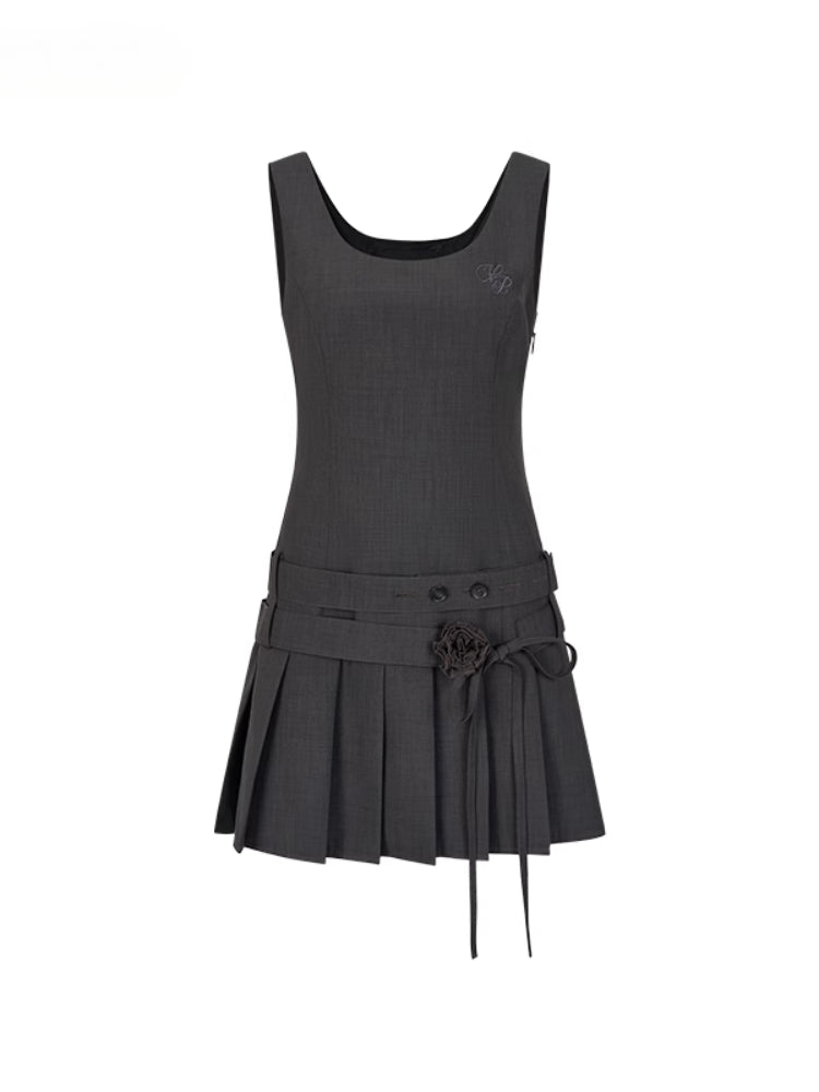 Rose Flower Waist Belt Suit Dress - CHINASQUAD