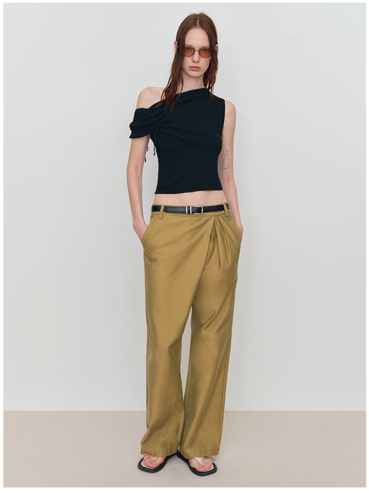 Asymmetric Drawstring Ruched One-Shoulder Blouse
