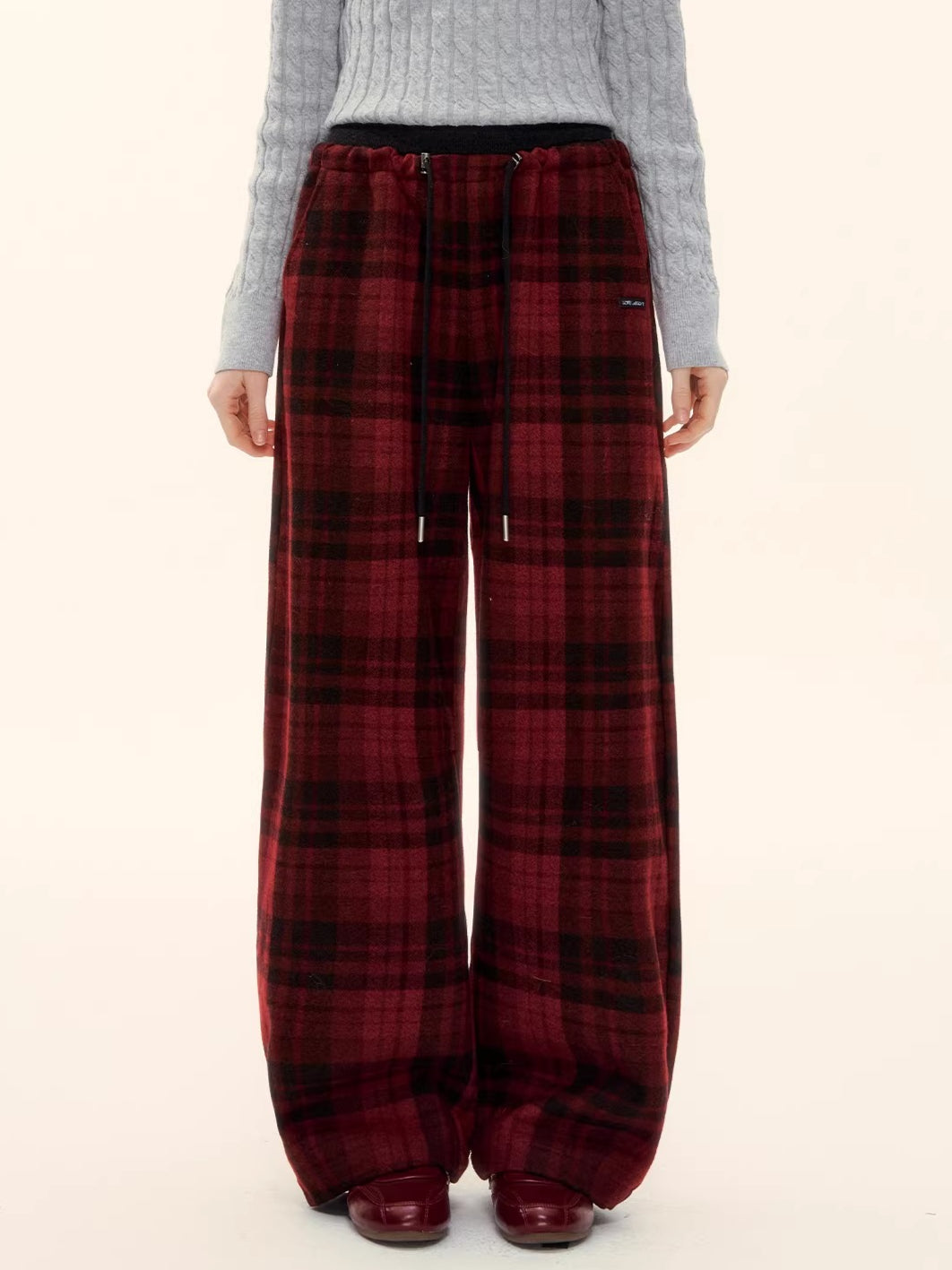 Vintage Wool-Blend Drawstring Wide-Leg Pants