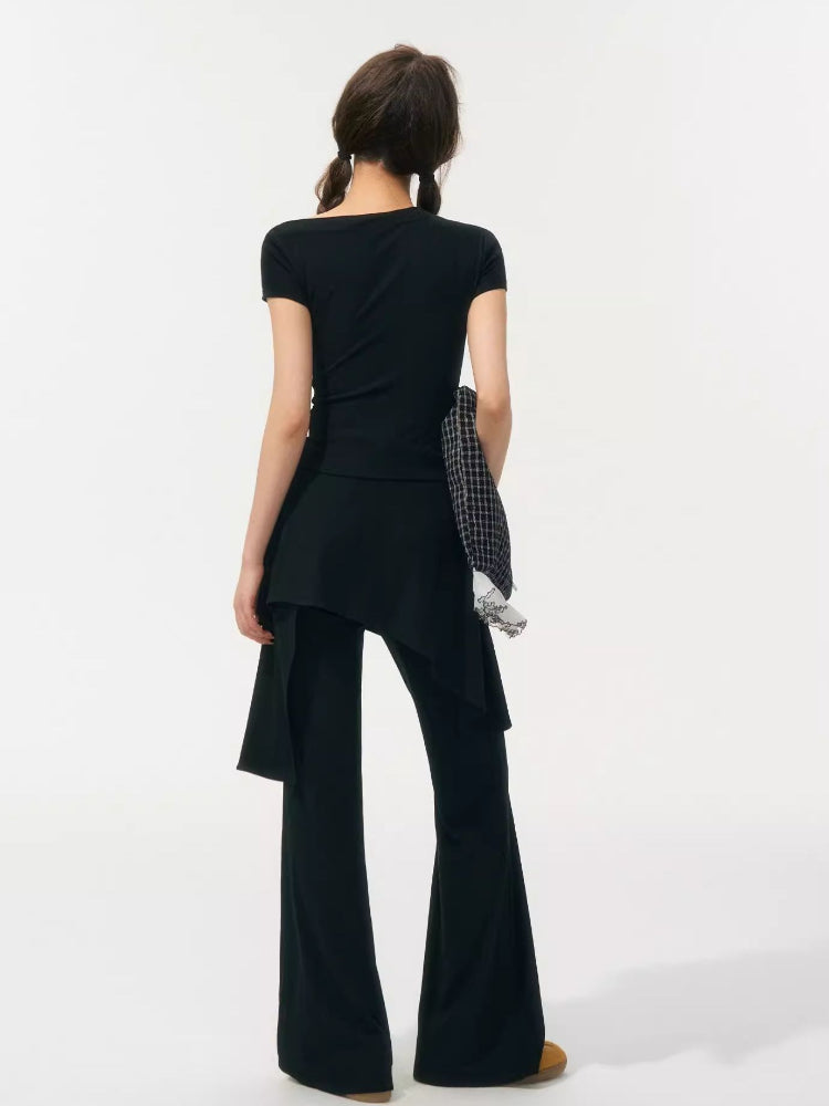 One Shoulder Irregular Slanted Pleat T-shirt & Pants Set - CHINASQUAD