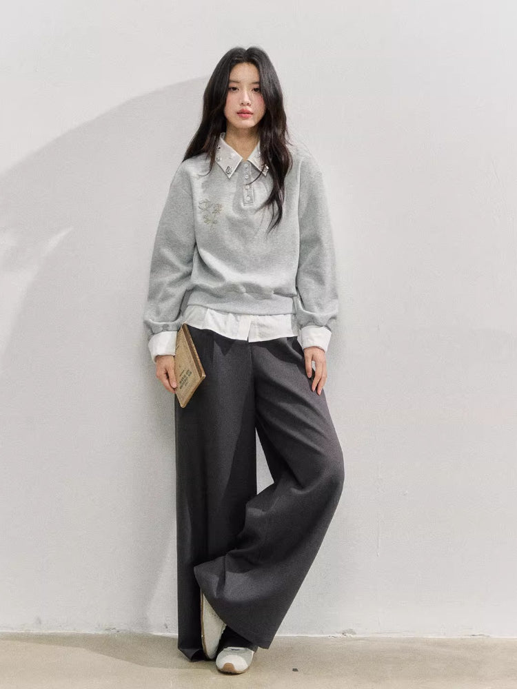 Rhinestone Rose Fake Two-Piece Sweatshirt