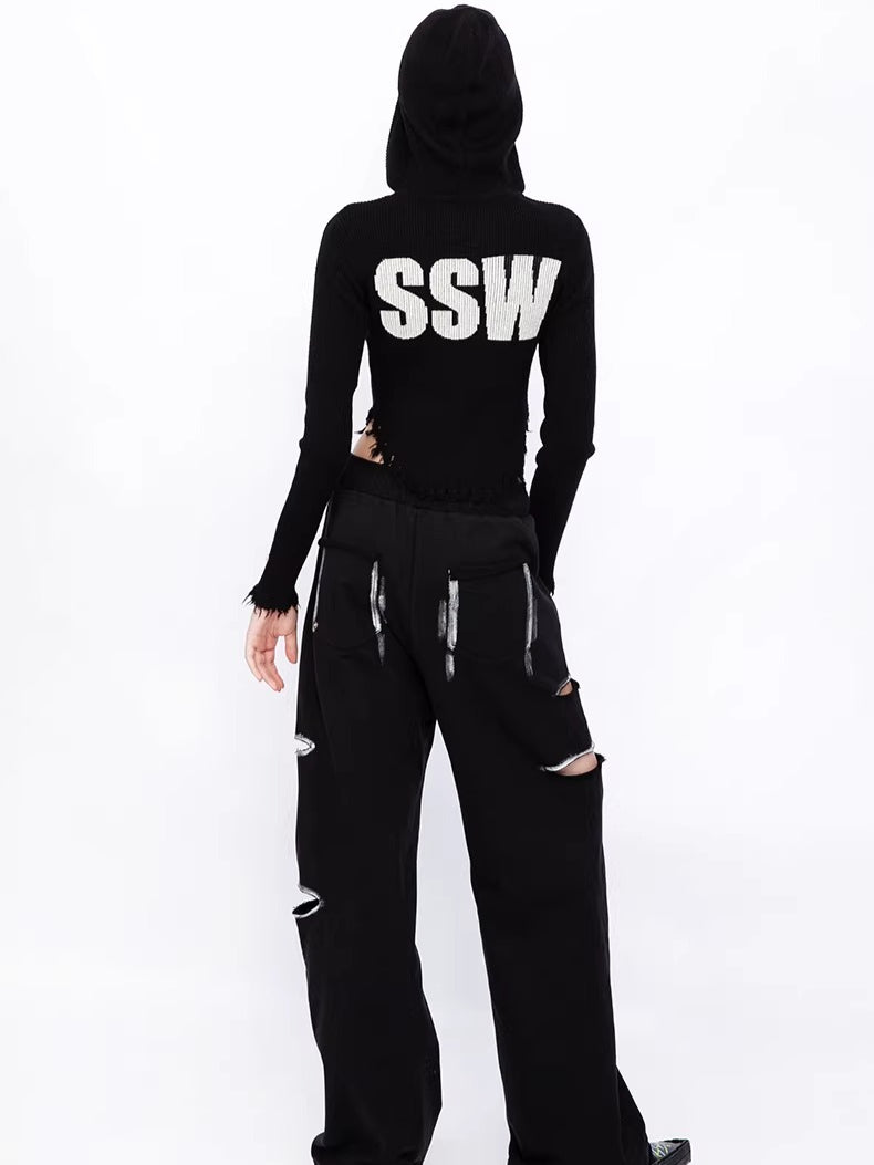 Color-Blocked Distressed Jogger Pants