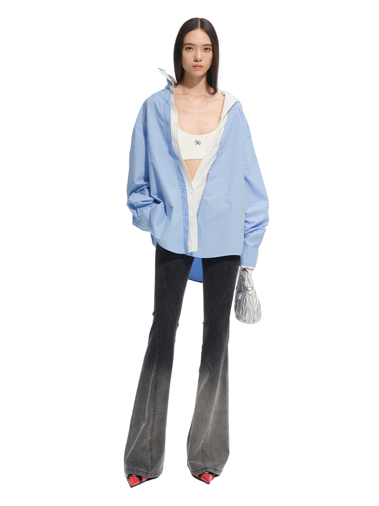 Twill Washed V-Waist Stretch Micro-flare Pants - CHINASQUAD
