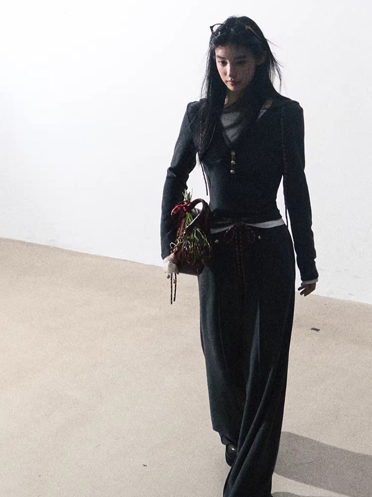 Knit Base Top & Wide-Leg Pants Set