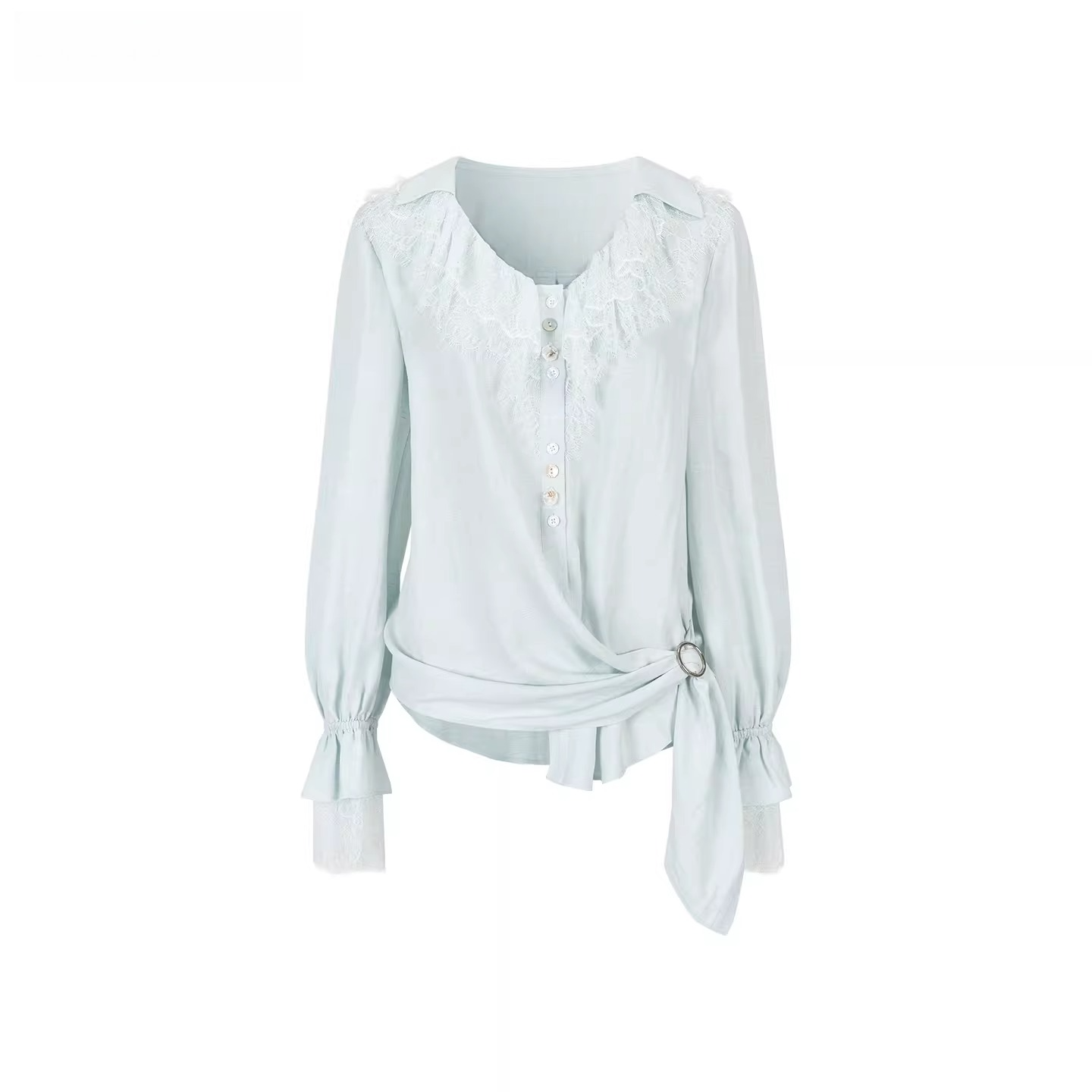 Lace Trim Relaxed Lyocell Blouse