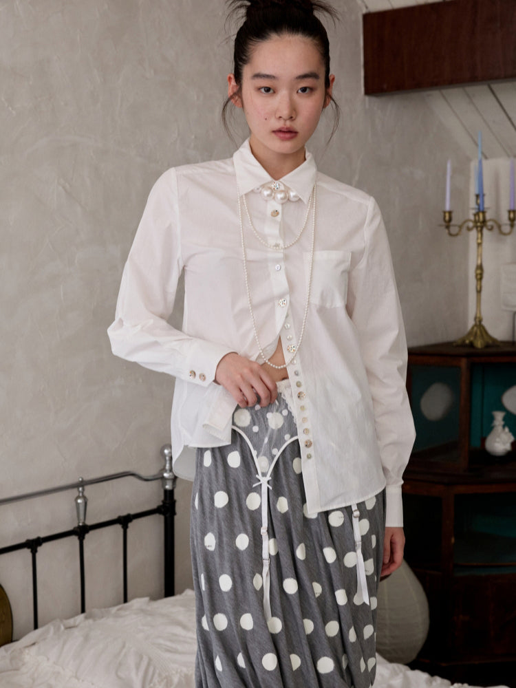 Solid Color Shell Button Fitted Shirt - CHINASQUAD