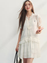 Checkered Hollow-Out Ruffled Dress Set - CHINASQUAD