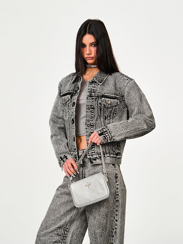 Black & Silver Badge Leather Bag - CHINASQUAD