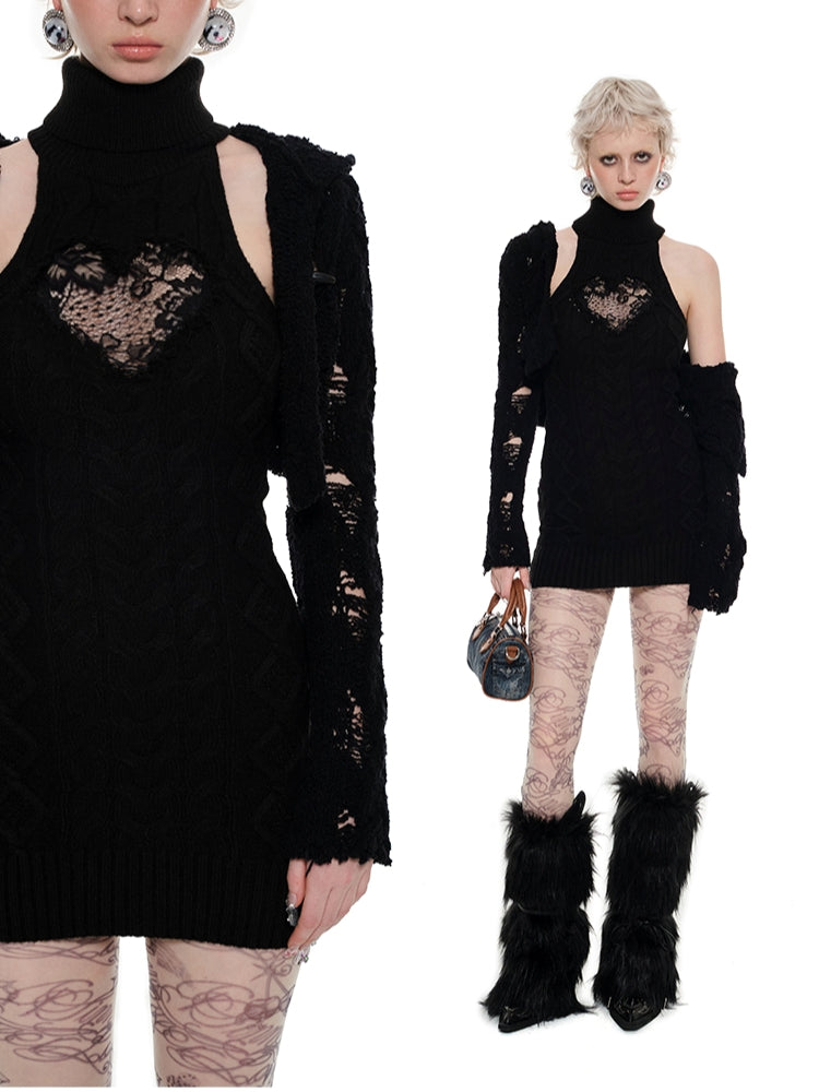 Cable Knit High-neck Dress - CHINASQUAD