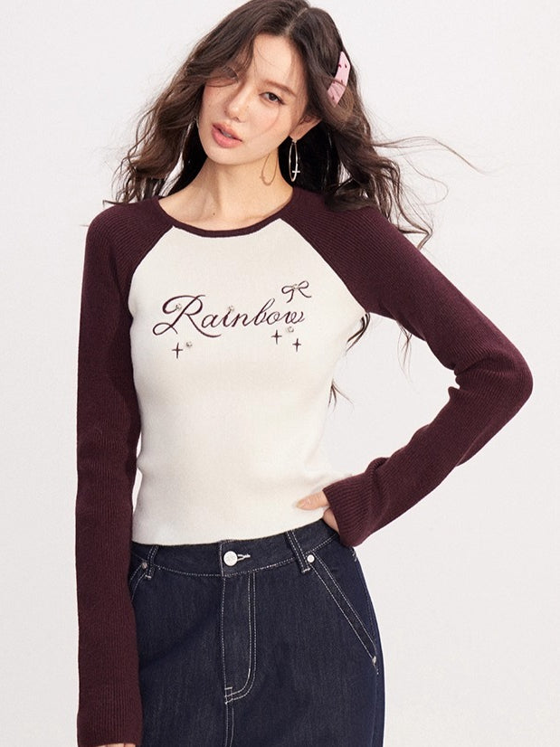 Contrast-Embroidered Raglan T-Shirt