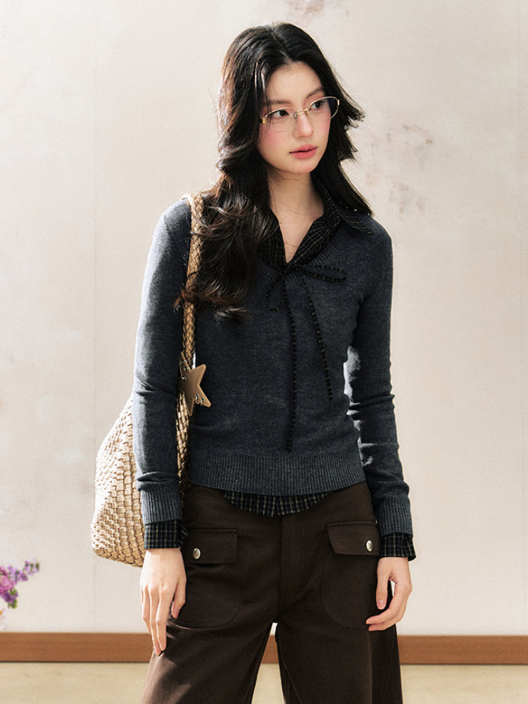 Two-Tone Pullover Sweater College Style Short Knit - CHINASQUAD