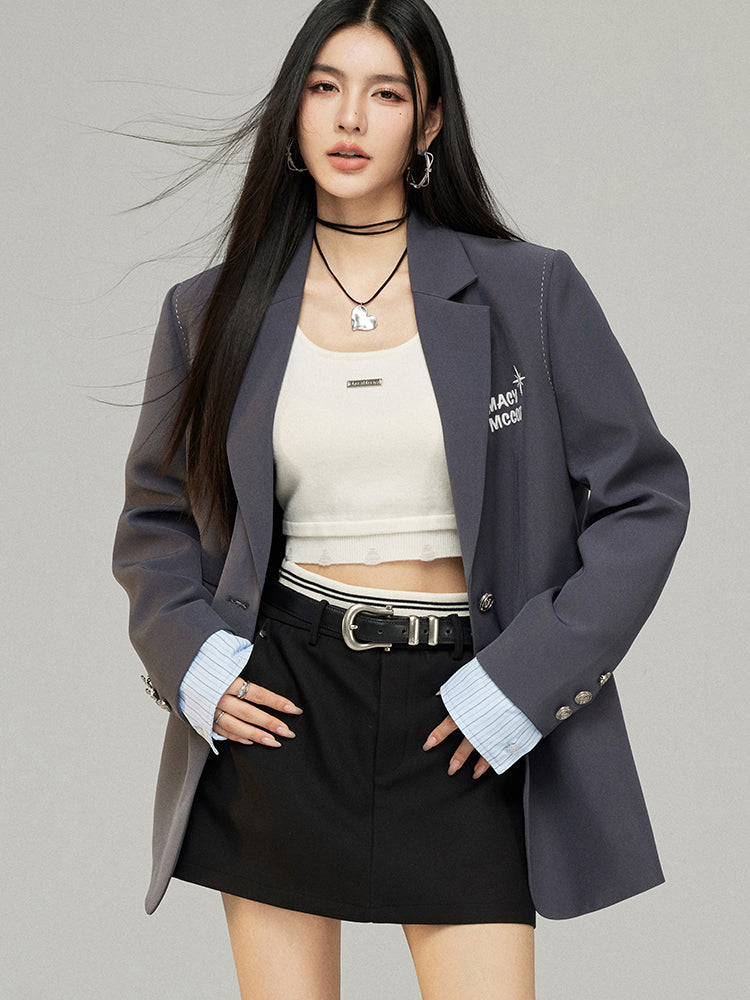 Black & Gray Faux Two-Piece Blazer - CHINASQUAD