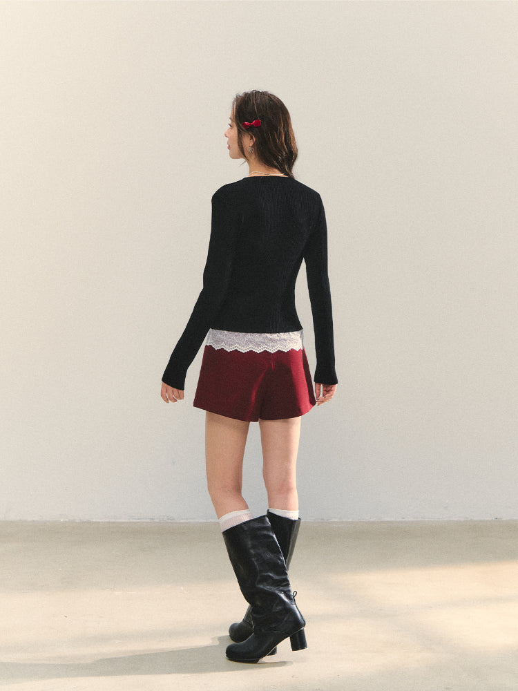 Lace Tie Fake Two-Piece Knitted Cardigan - CHINASQUAD