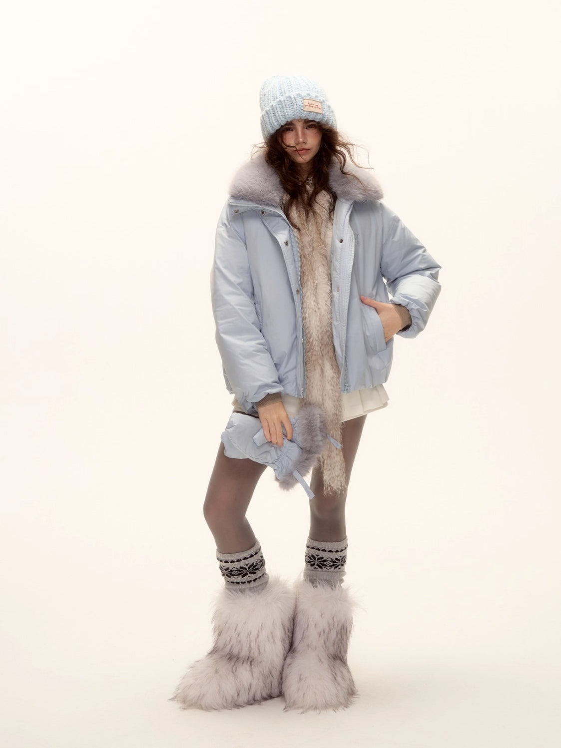 Fur-Collar Short Down Puffer Jacket