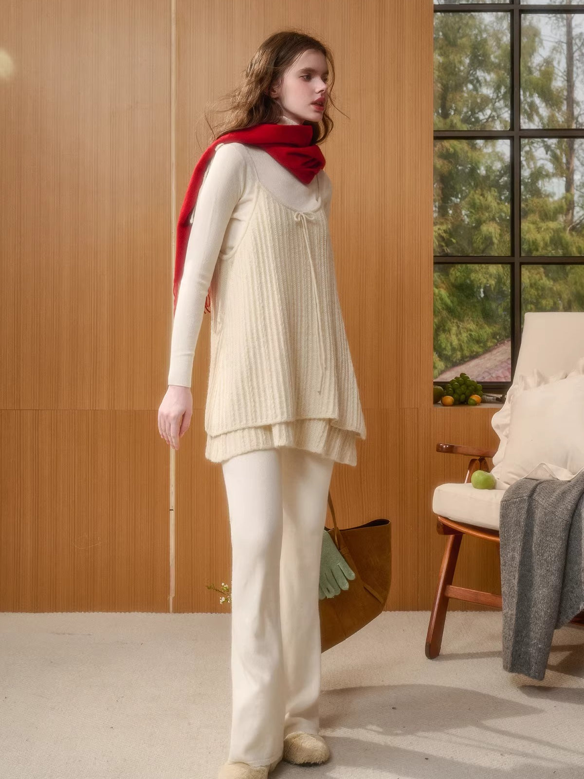 Wool-Blend Vintage Top & Ruffle Pants Set