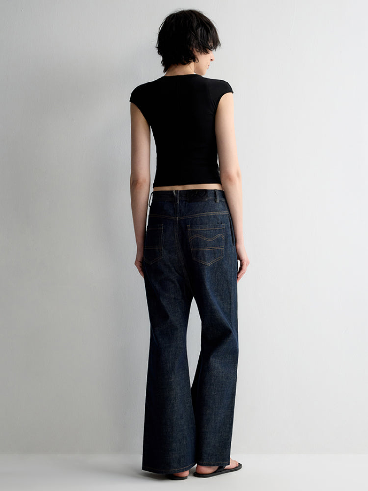 Deep U-Neck Ruffled Short Sleeve T-shirt