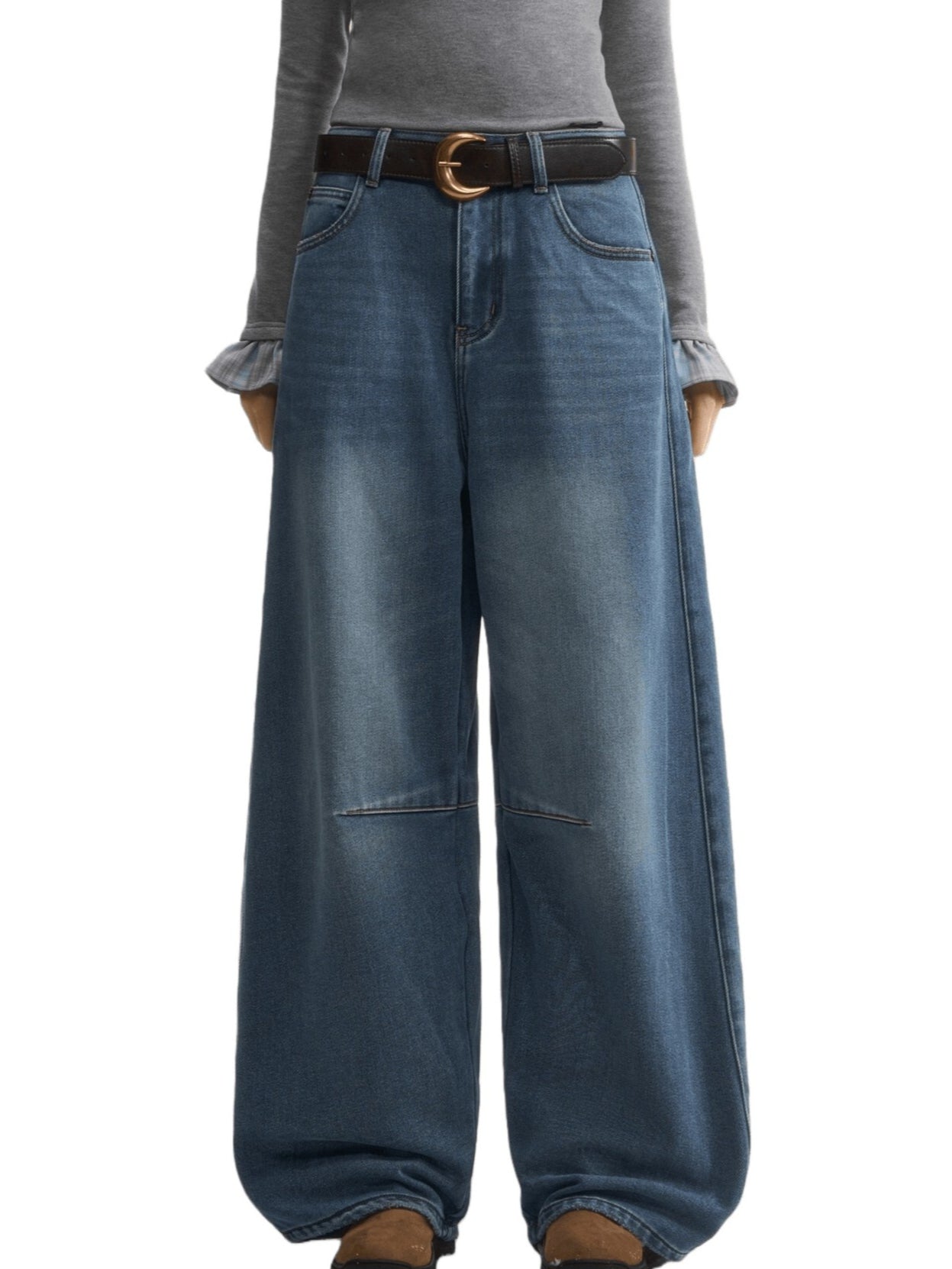 Washed Sculpted Loose-Fit Denim Pants