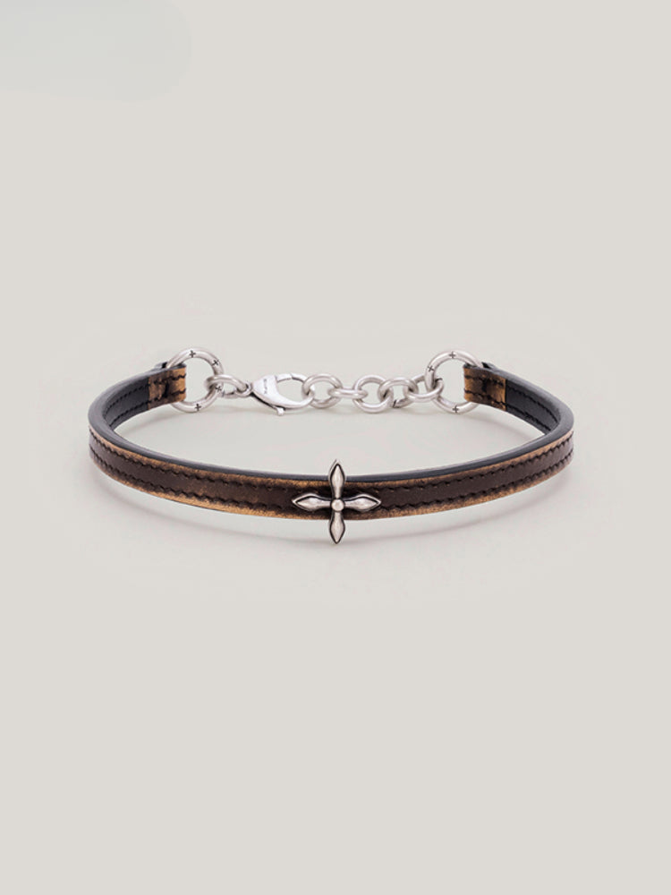 Compass Cross Leather Choker