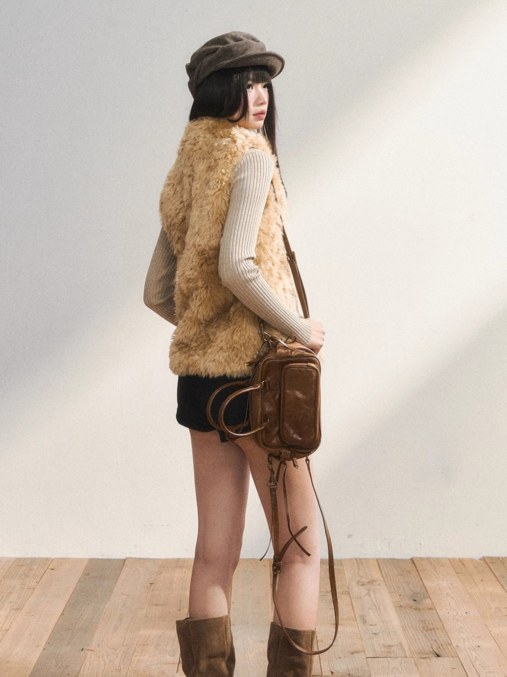 Khaki Eco Faux Fur Vest