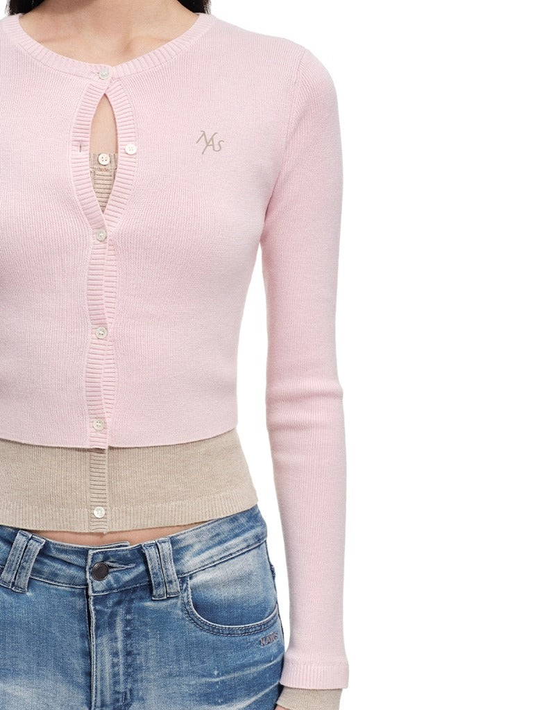 Lugano Wool Blend Contrast Layered Knit Cardigan