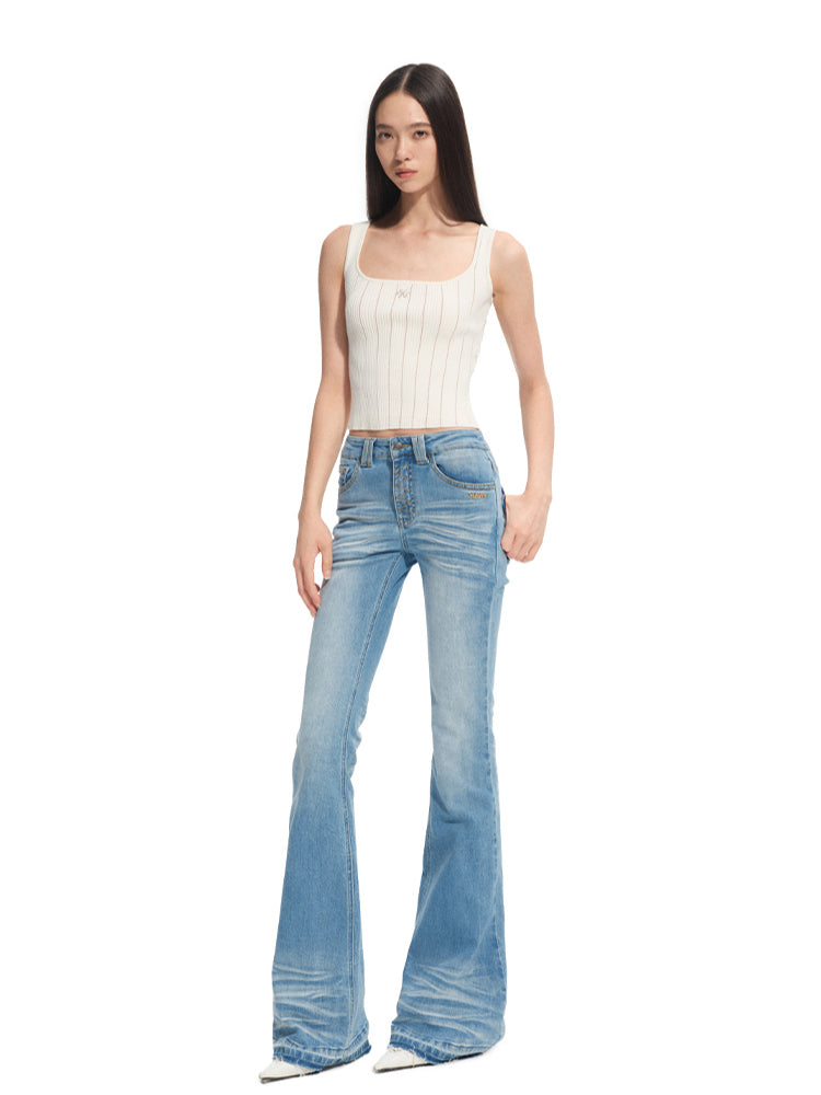 Washed Stretch Skinny Micro-flare Jeans - CHINASQUAD