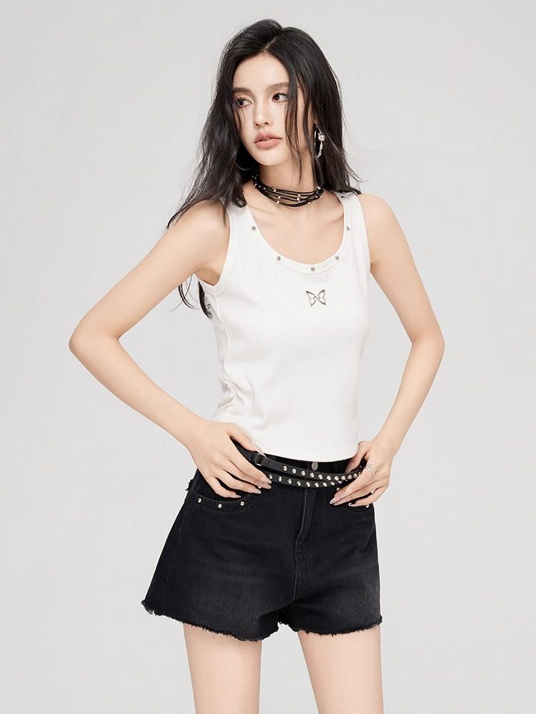 Butterfly Charm U-Neck Tank Top - CHINASQUAD