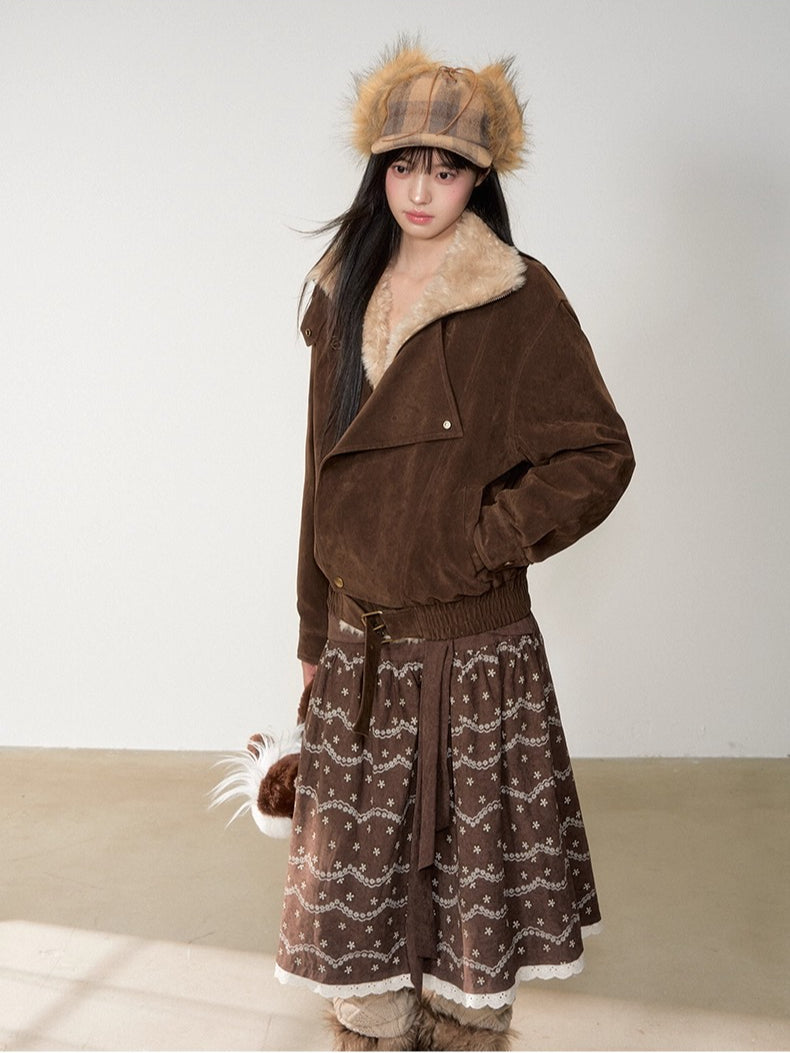 Original Suede Shearling Moto Oversized Lapel Jacket - CHINASQUAD