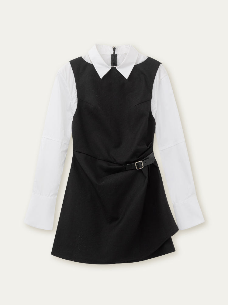 Fake Two-piece Checked Shirt Dress - CHINASQUAD