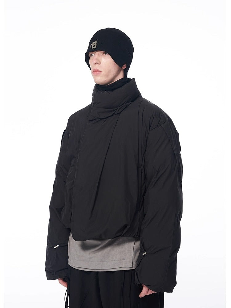 B7 Pleated Logo Printed Cropped Puffer Jacket - CHINASQUAD