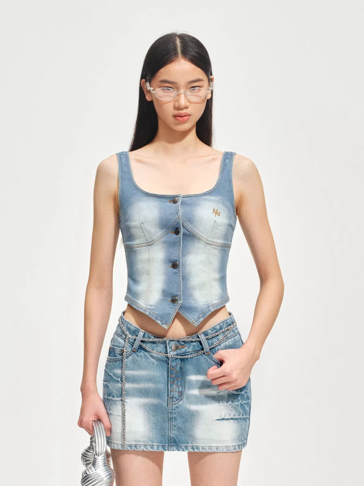 Washed Denim Bustier Tank