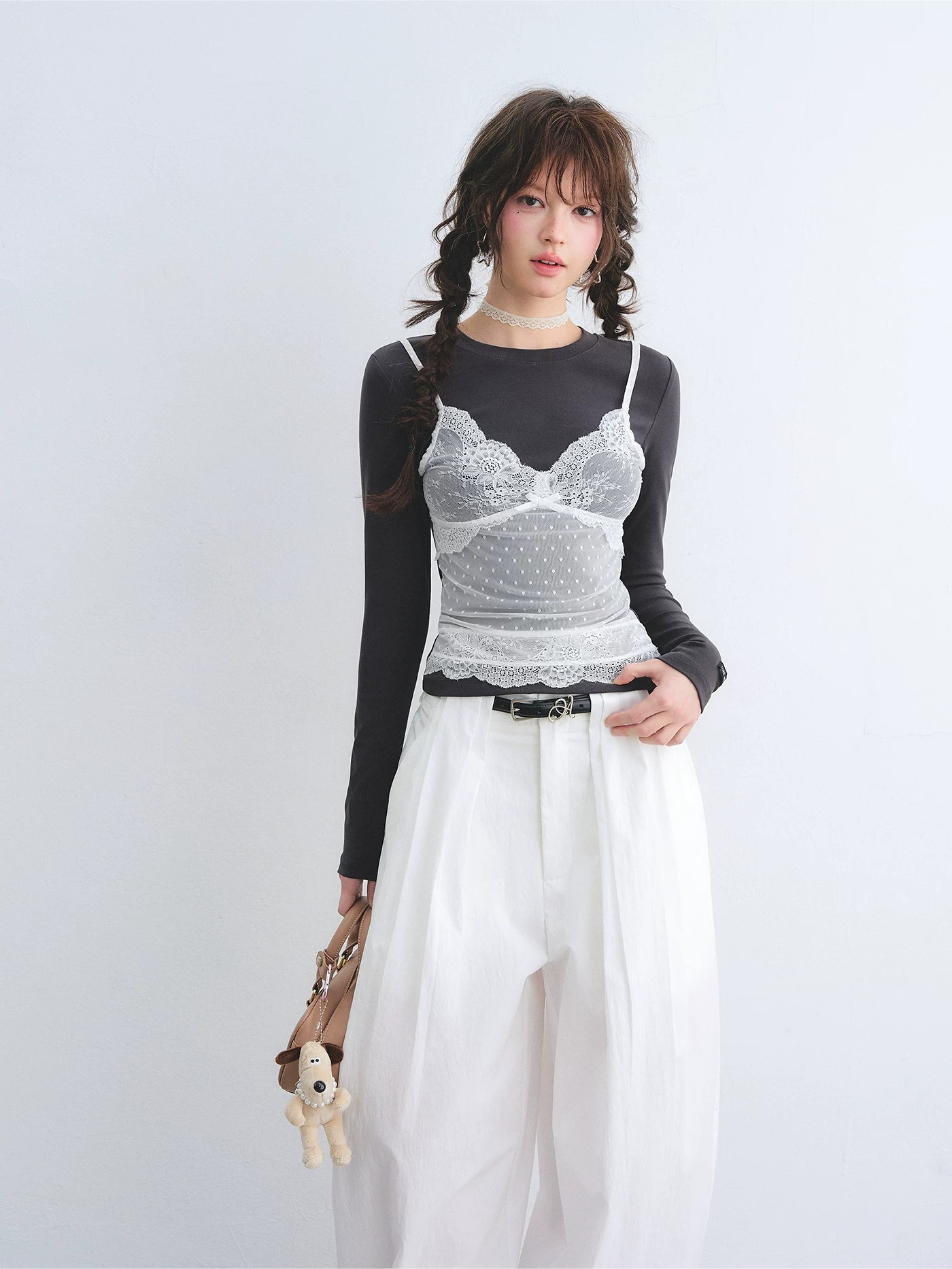 Lace Layered Illusion Long Sleeve T-Shirt