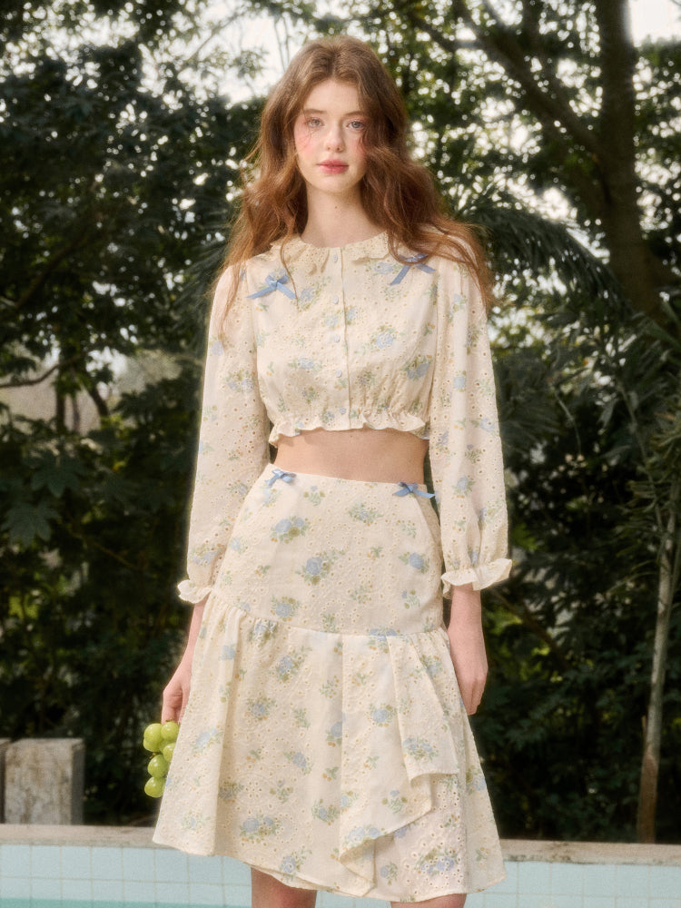 Comfortable Cotton Embroidered Shirt & Skirt Set - CHINASQUAD