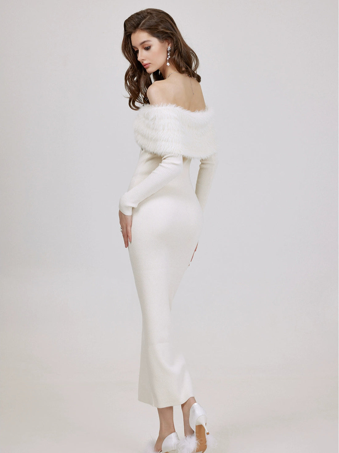 Nonna Off-Shoulder Knit Long Dress - CHINASQUAD