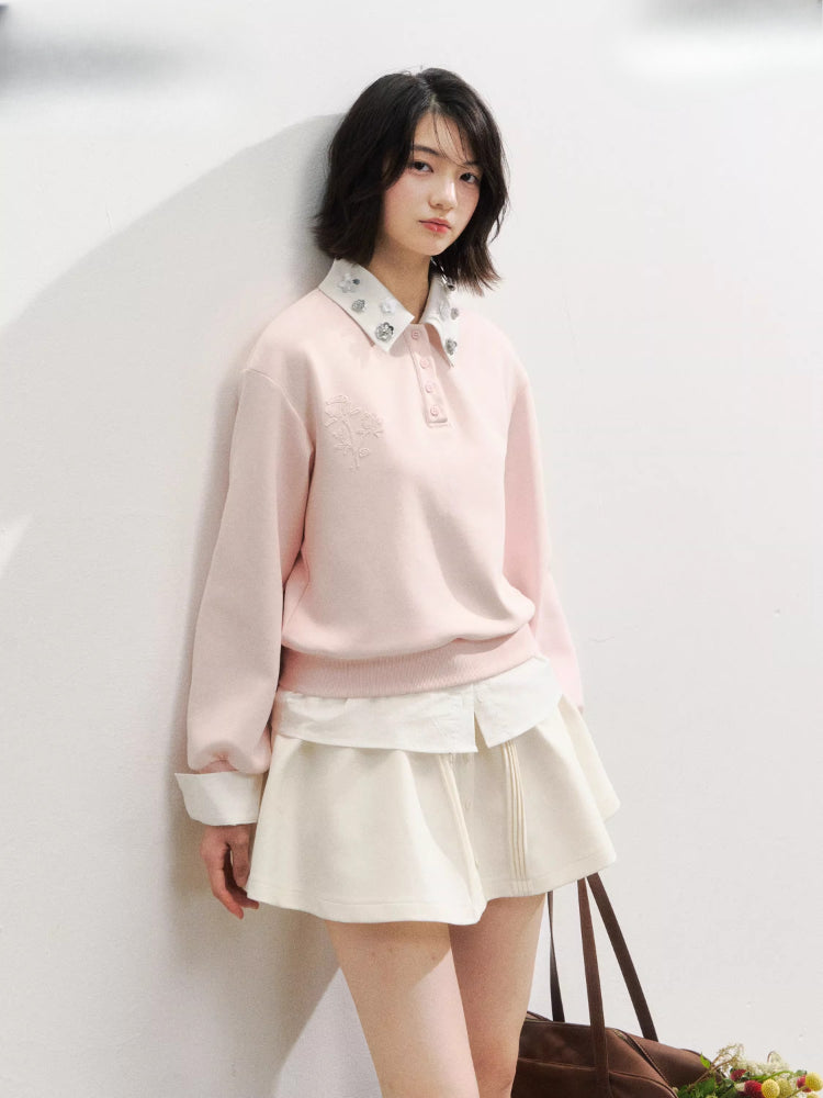 Rhinestone Rose Fake Two-Piece Sweatshirt