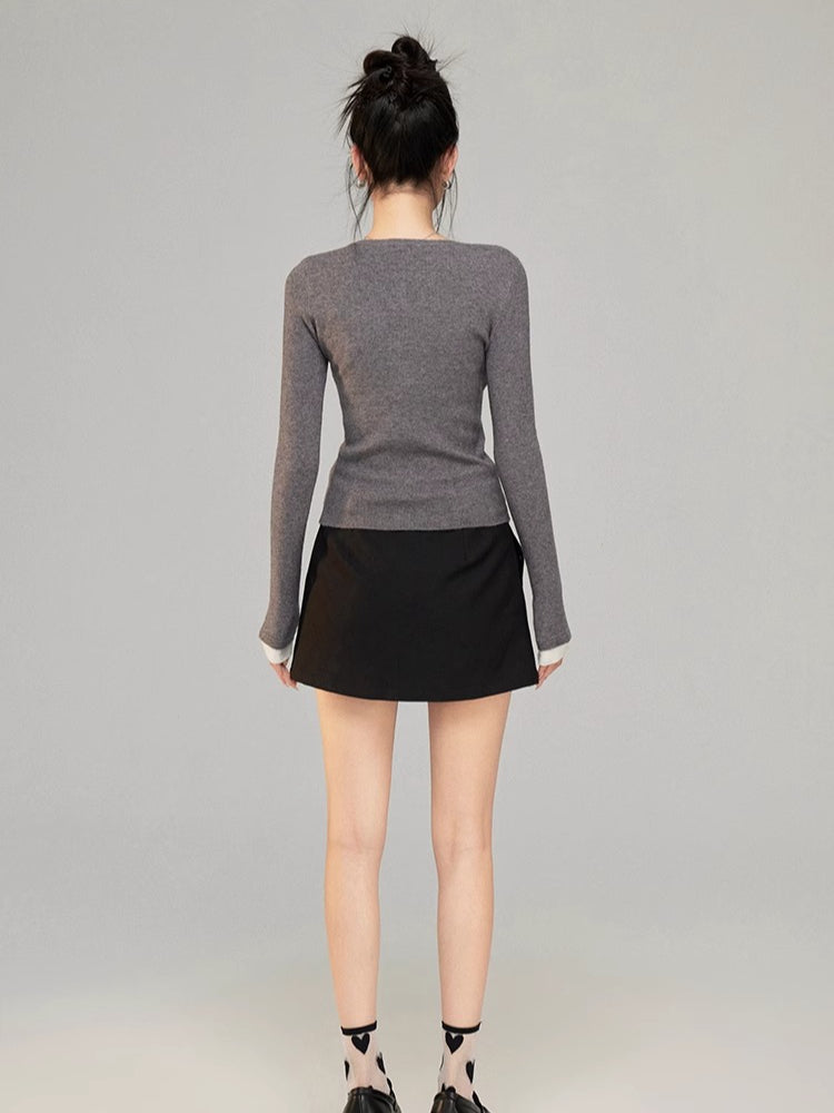 Contrast Layered Knit Cardigan - CHINASQUAD