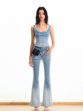 Twill Denim Big U-neck Waist Cinching Vest - CHINASQUAD