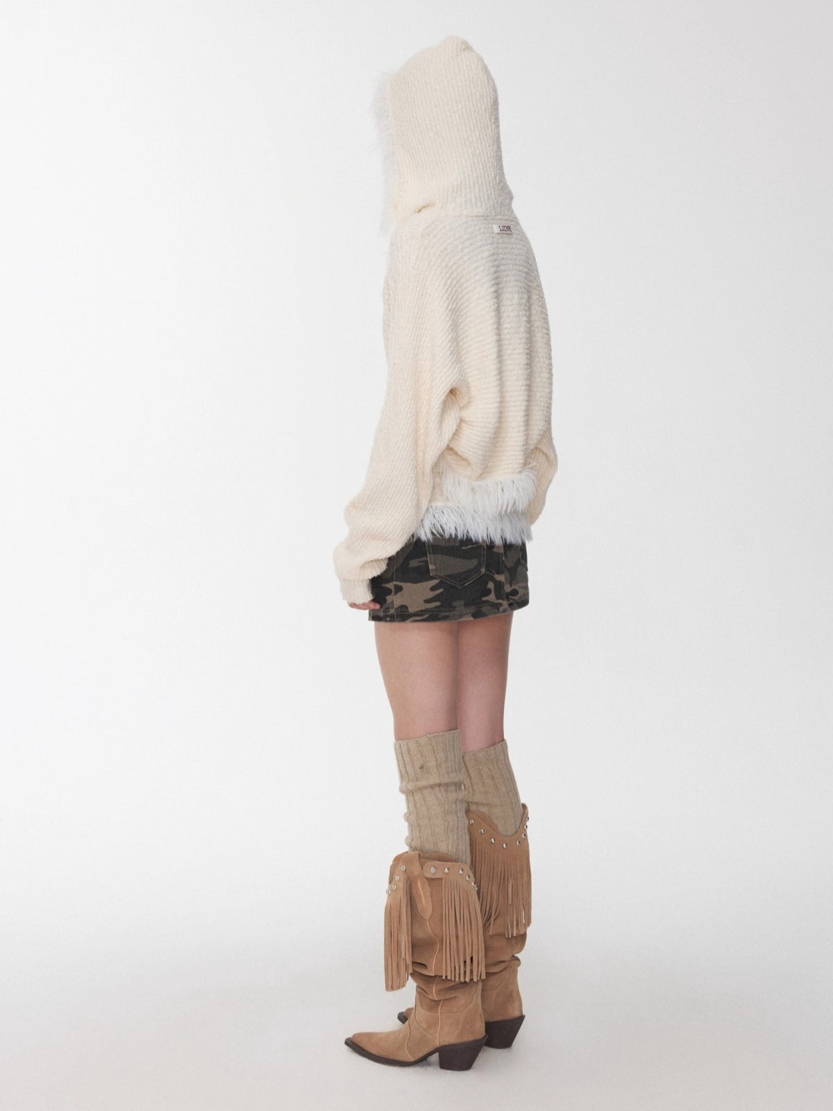 Fringe Knit Vest & Hooded Sleeveless Set