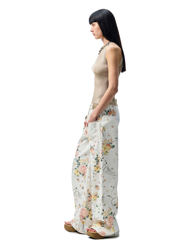 Floral Print Low-Waist Trousers - CHINASQUAD