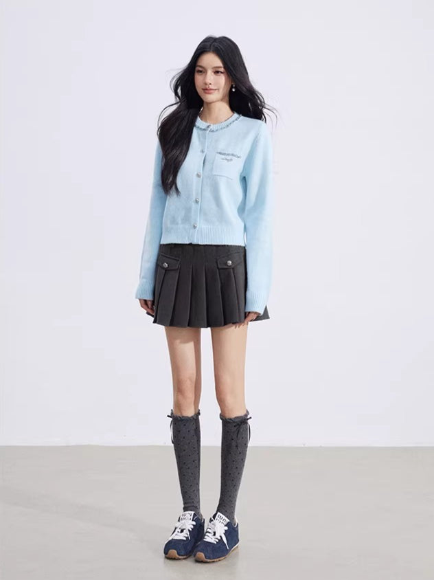 Shimmer-Thread Tweed-Inspired Knit Sweater