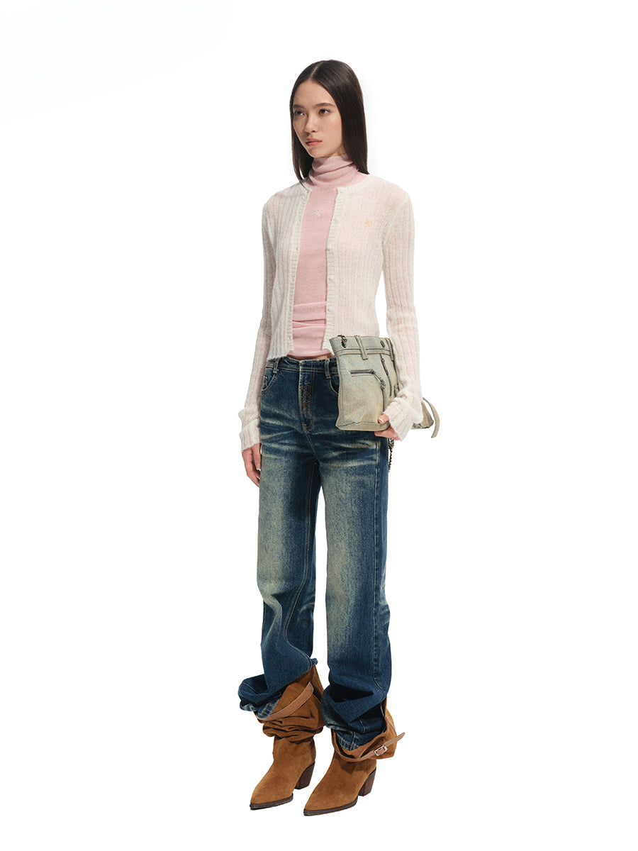 Alpaca Mohair Slim Fit Hollow-out Knit Blouse - CHINASQUAD