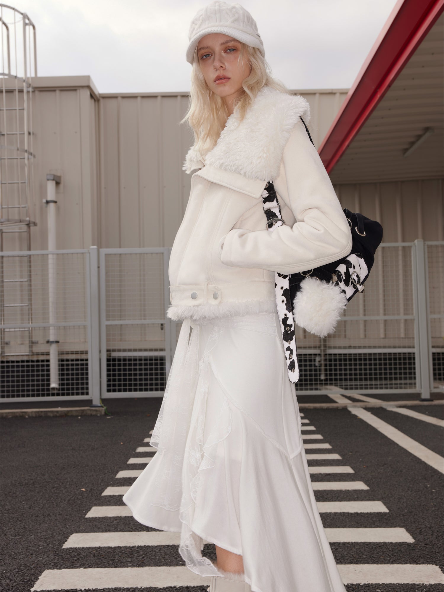Faux Fur Collar Leather Jacket - CHINASQUAD