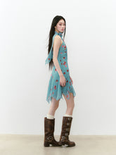 Blue Halter Printed Dress - CHINASQUAD