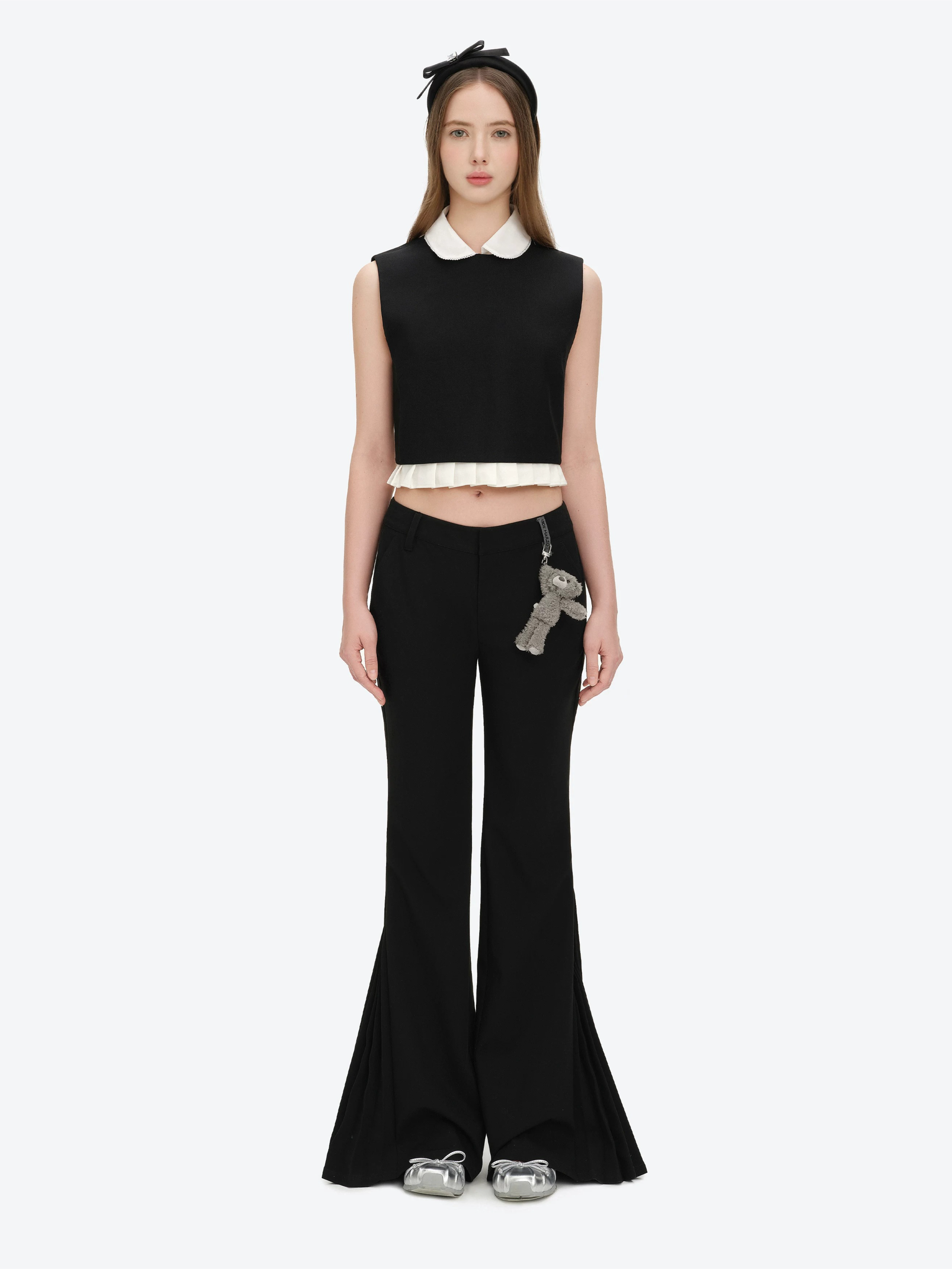 Pleated Flared Tailored Trousers
