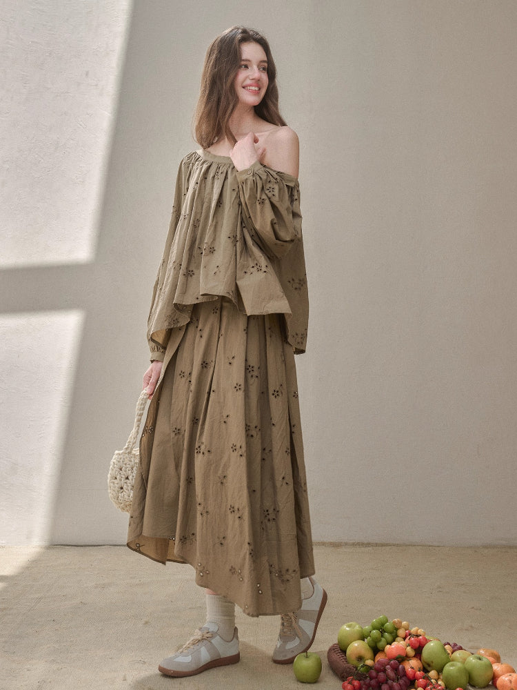 Embroidered Off Shoulder Blouse & Skirt Set