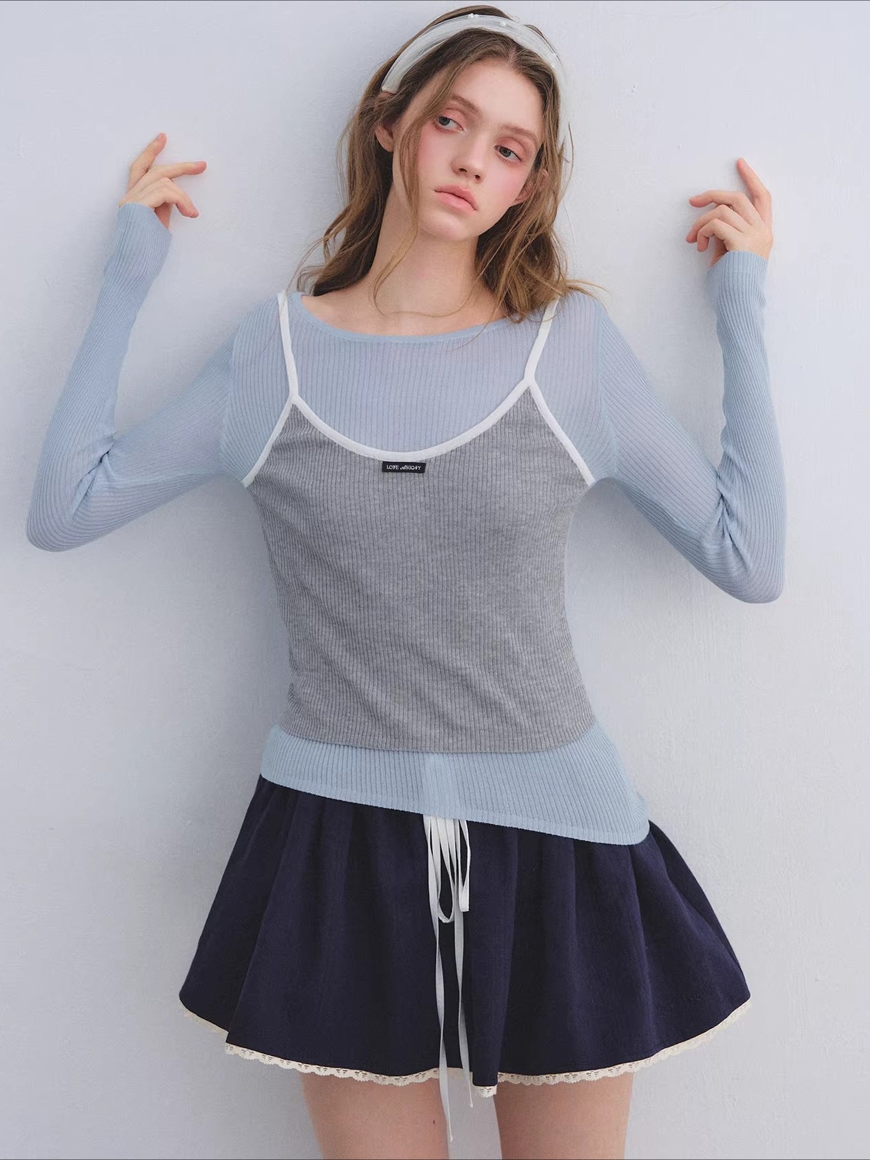 Preppy Ruffle Trim Jacquard Mini Skirt