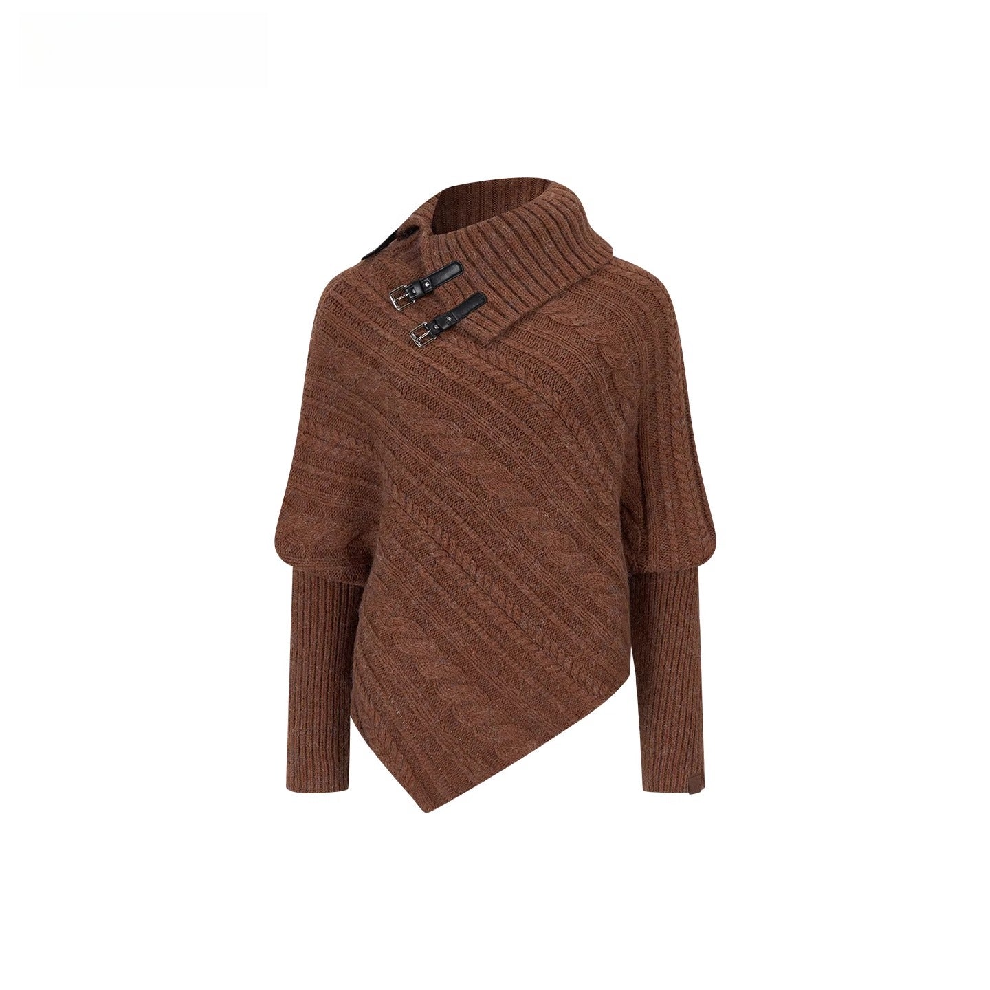 Leather-Buckle Thickened Cape Sweater